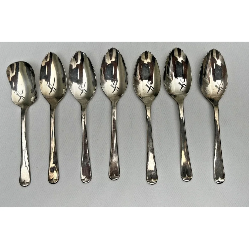 Lot‎ of Leonard Of Sheffield 6 Silver Plated Grapefruit  and 1 Sugar Spoons